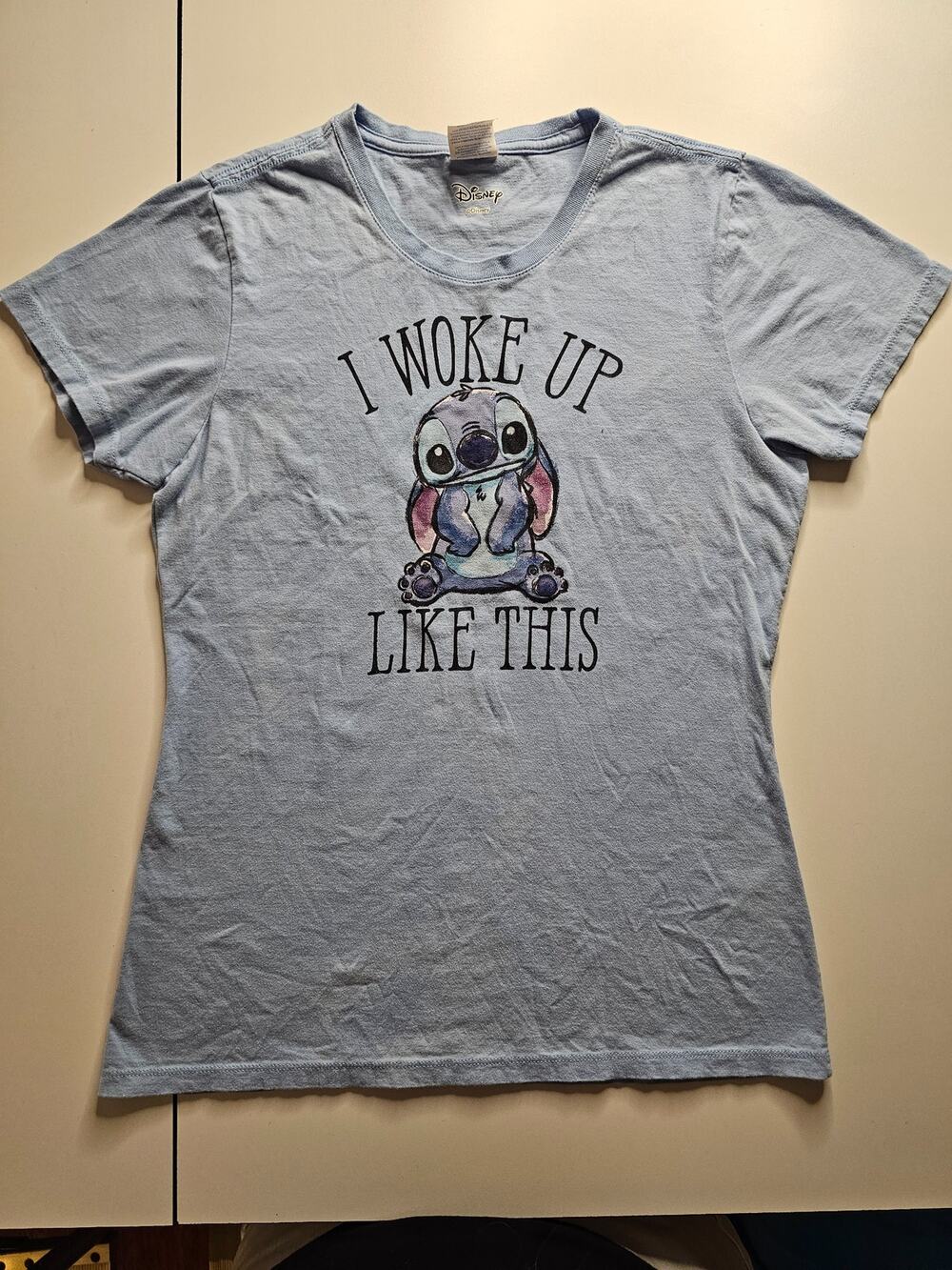 Disney Stitch I Woke Up Like This T Shirt Womens M Blue Lilo & Stitch Graphic T